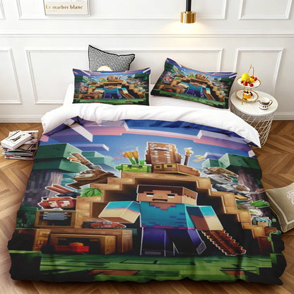 Cartoon Duvet Cover Set Minecraft Quilt Cover Bedding Set Soft and Comfortable for Bedroom Dormitory Best Gifts