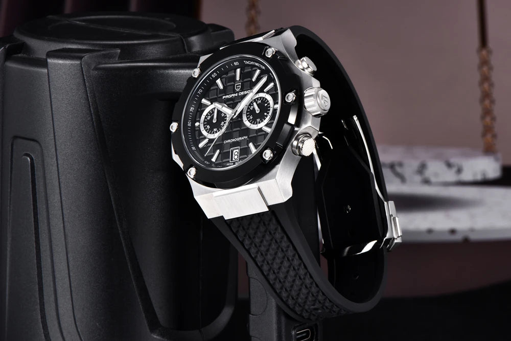 Křemenné pánské hodinky PAGANI DESIGN – luxusní sportovní chronograf, vodotěsný, s luminiscenčními ručičkami a safírovým sklem s antireflexní úpravou