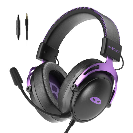 MageGee casque de jeu filaire sur l'oreille casque avec pilote 53mm son Surround micro détachable pour PC PS4 PS5 Xbox réglable