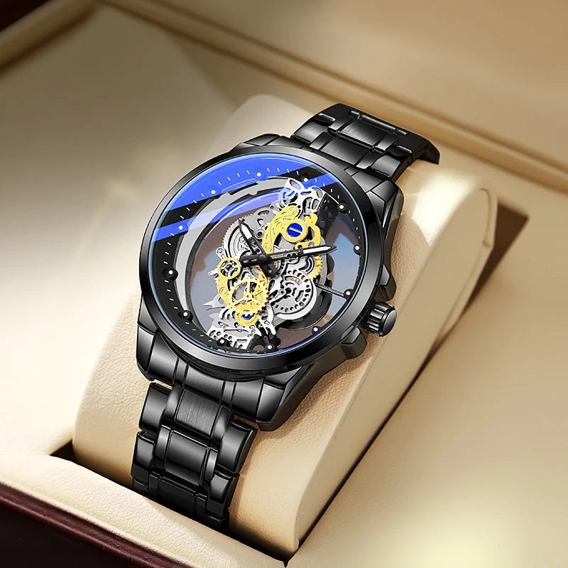 Montre-bracelet pour homme TPW – Style tendance, modèle « squelette » (noir, doré ou bleu), mouvement à quartz (non automatique), accessoire de luxe, collection – Vente en gros