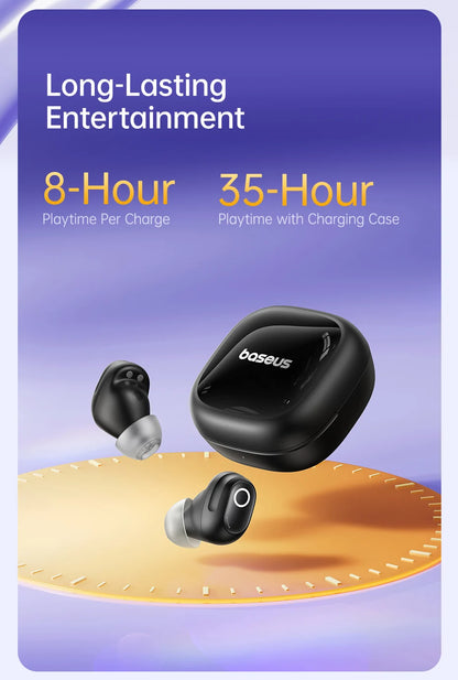 Baseus Bass BD1 Wireless Bluetooth 5.4 Earbuds – Mini Bean TWS Earphones, 35H Playtime, IP55 Waterproof Sports Headphones with Deep Bass & Low Latency