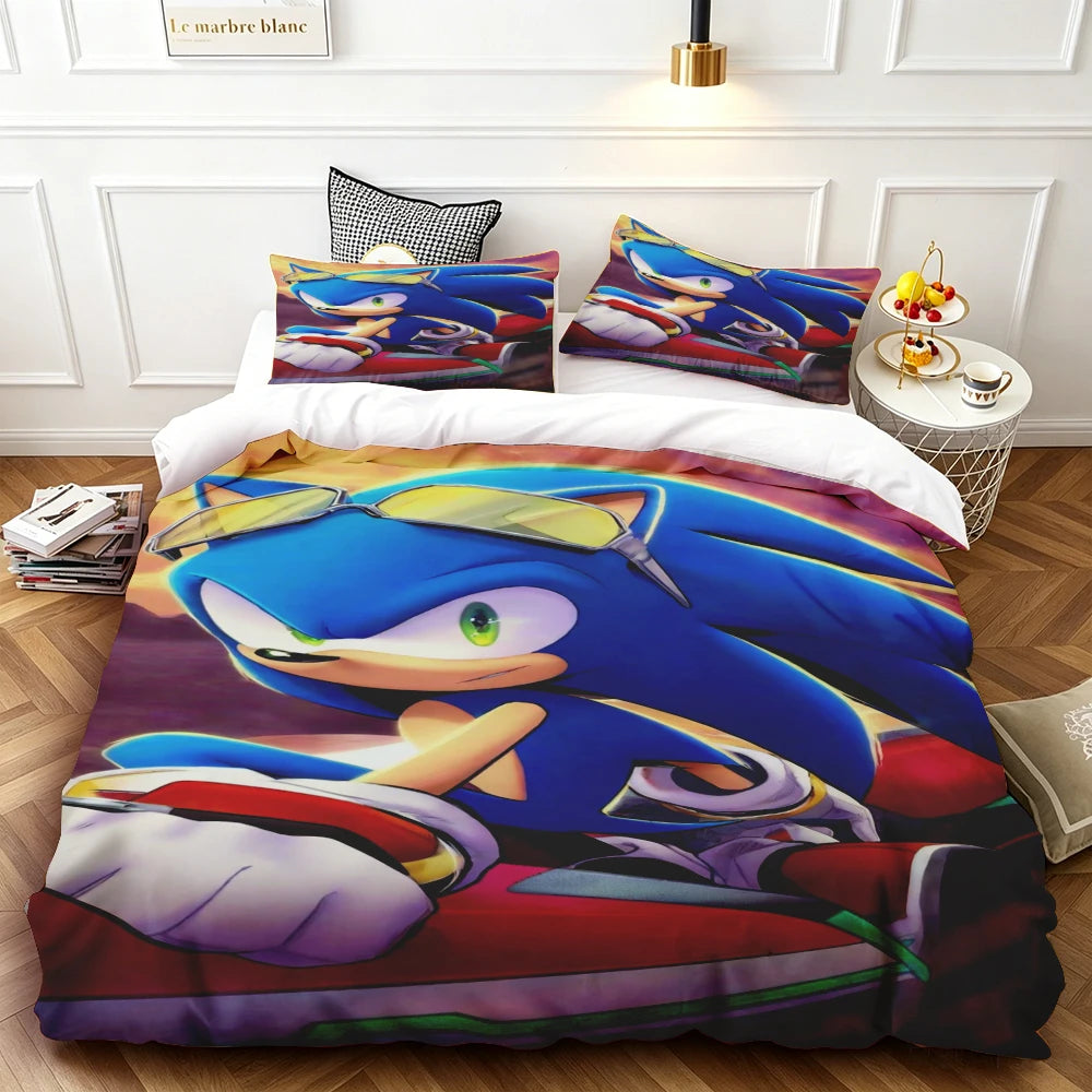 Exquisite Cartoon S-Sonics Wallpaper Anime Digital Printing Bedding Set Duvet Cover Comforter Bed Youth Kids Girl Boys Gift soft