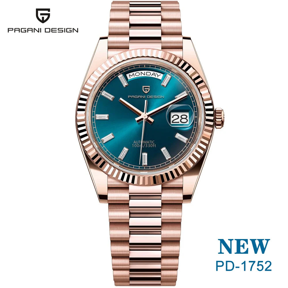 PAGANI DESIGN New DD36 Rose Gold Luxury Automatic Mechanical Watch For Men ST16 100M Waterproof AR Sapphire Glass Wristwatch Men