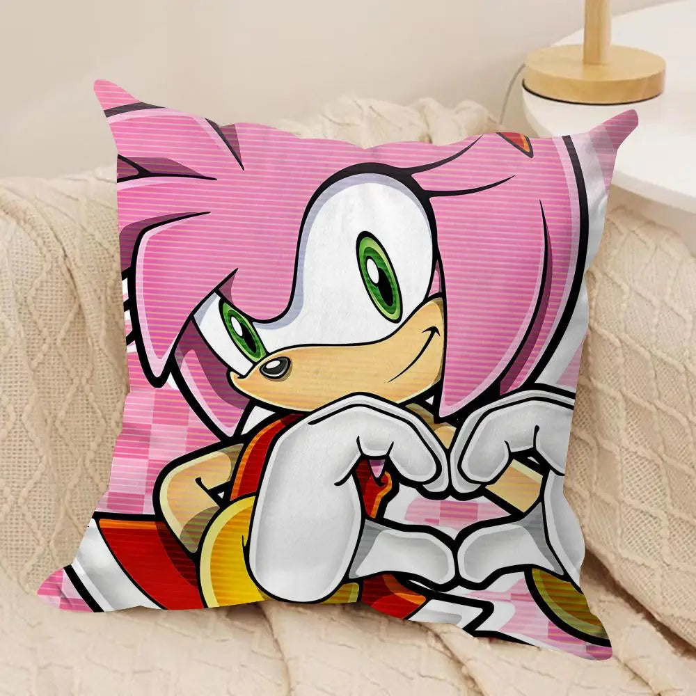 S-Sonic Anime Cool Cushion Cover Silky Short Plush Invisible Zipper Dustproof Sofa Pillow Case For Home Decor