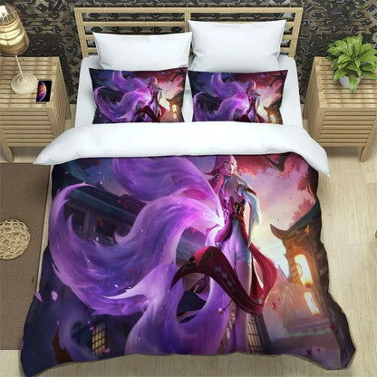 Conjunto de cama Anime Genshin Impact para rapaz e rapariga, tamanhos Twin e Queen, capa de edredão e fronha, roupa de cama moderna para crianças e adultos, têxtil-lar