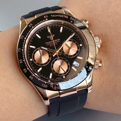 Reloj de lujo para hombre VK63 con movimiento de cuarzo, cronógrafo de negocios, 39mm, acero/oro rosa, fecha, esfera luminosa y cronógrafo completo