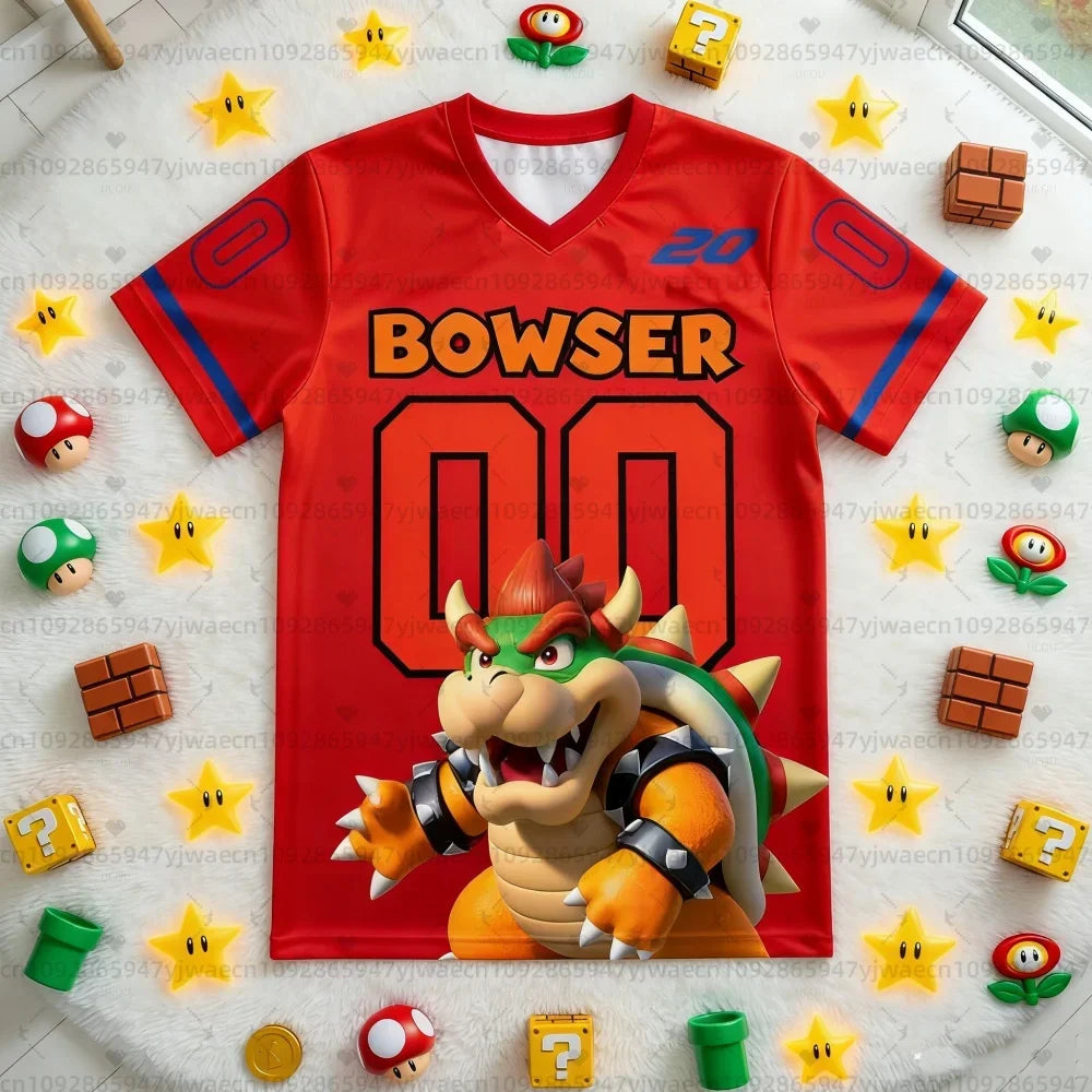 2026 New Super Mario 3D Printed V-Neck T-Shirt, Casual Summer Short Sleeve Cosplay Graphic Tee, Fashion Top for Kids and Adults