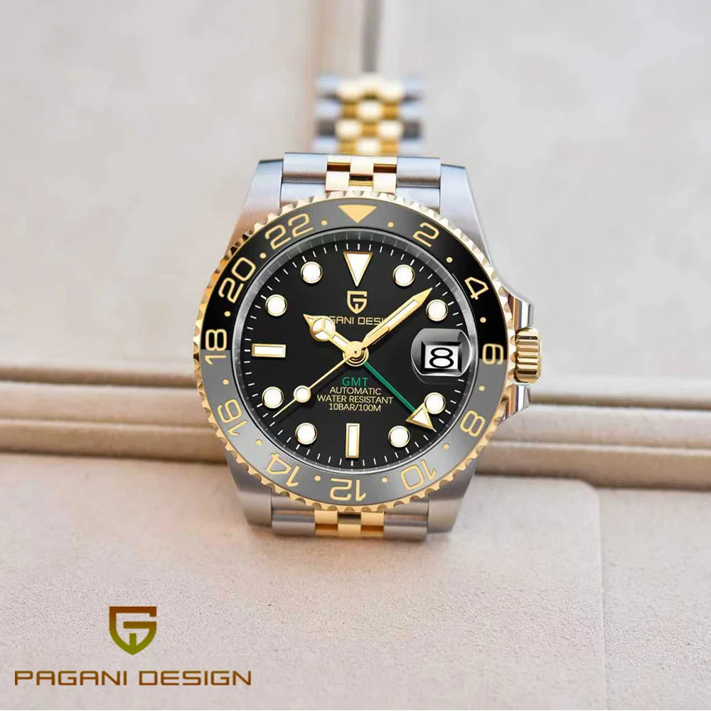 Pagani Design GMT mekanisk herreur – Luksusmodel med safirglas, rustfrit stålhus og keramisk ramme – Automatisk herreur, professionel stil