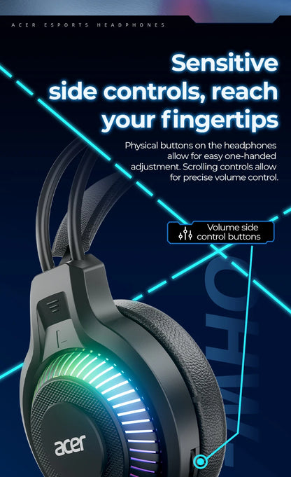 Auricolari gaming cablati RGB con microfono – Cuffie gaming con suono surround a bassa latenza, illuminazione RGB d’effetto, isolamento acustico e vestibilità confortevole