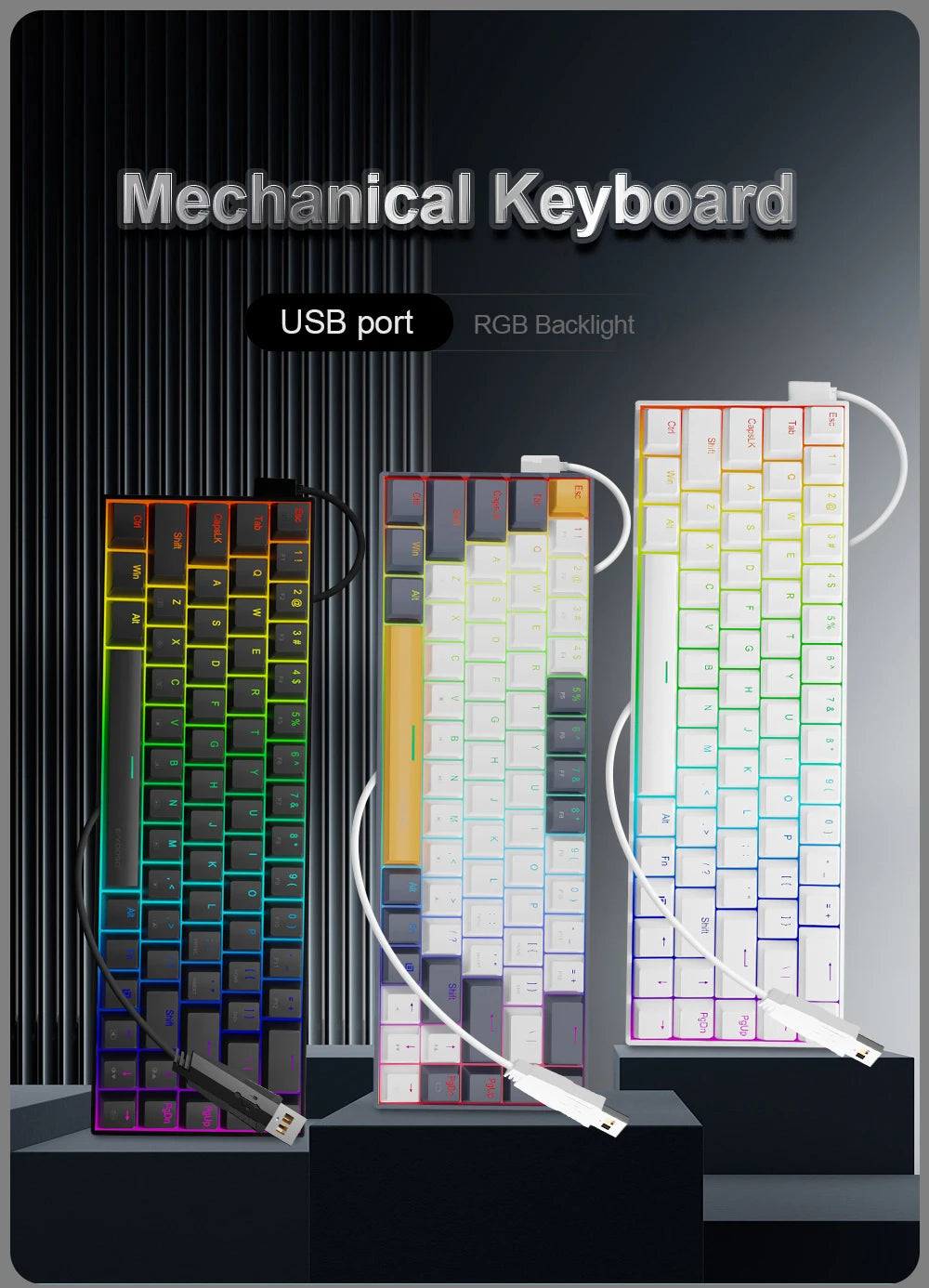 E-YOOSO Z686 RGB USB 60% Mini Slim Mechanical Gaming Wired Keyboard Red Switch 68 Keys Russian Brazilian Portuguese for Compute