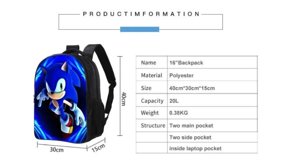 2026 New Arrival Sonic School Bag Lunch Bag Pencil Case Boys Girls Daily Use Book Cartoon Book Bags For Kids Christmas Gift