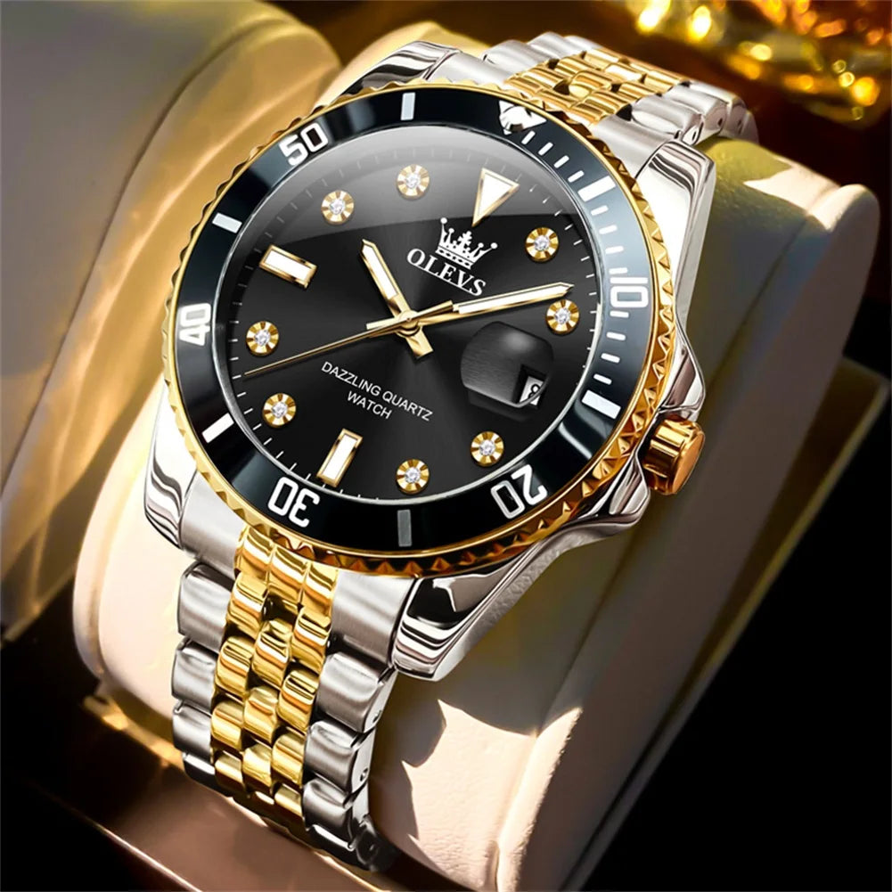 OLEVS herenhorloge – Luxe horloge, professionele stijl, waterdicht, met datumweergave, lichtgevende wijzers, roestvrijstalen kast en blauwe wijzerplaat – Kwartshorloge