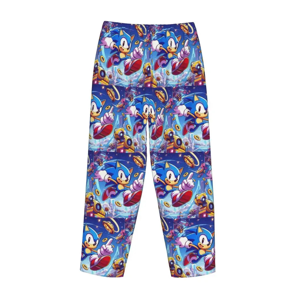 Custom Printed Womens Soniced Pajama Pants Hedgehog Game Sleepwear Sleep Lounge Bottoms with Pockets