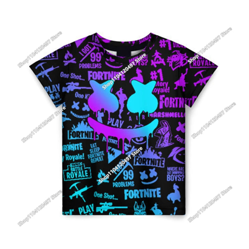 T-shirt de Verão para Criança Battle Royale Fortnite Hero Victory 3D — T-shirt para Rapazes, Raparigas e Bebés