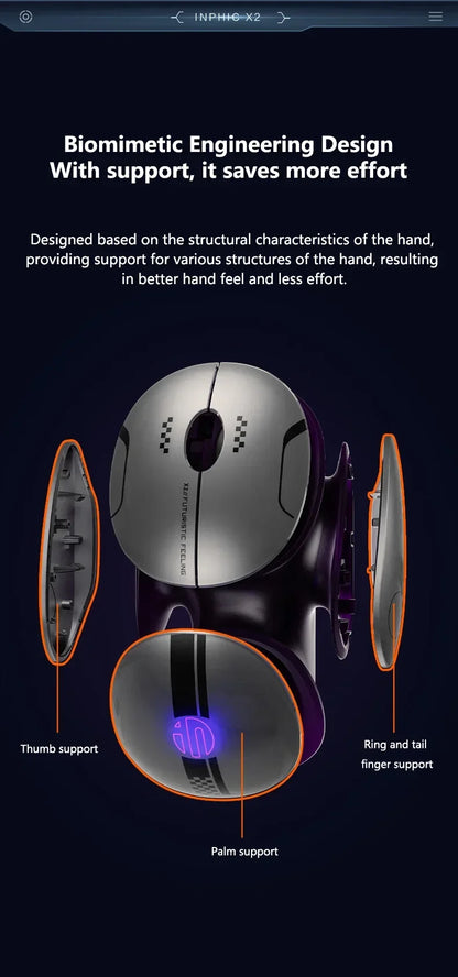Inphic X2 Tri-Mode Metal Bluetooth Wireless Mouse Silent Rechargeable E-Sports Backlight Gaming PC Laptops Accessories Gift