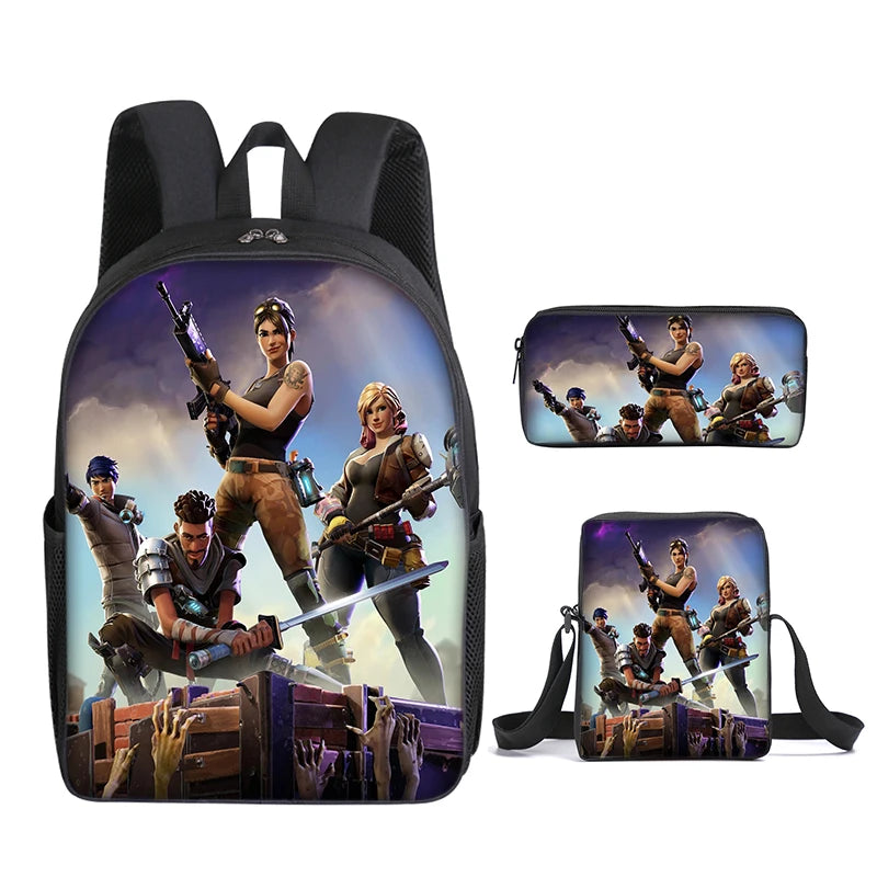 3-teiliges Set Fortnite-Gaming-Rucksack, Anime-Cartoon, große Kapazität, Schultaschen für Schüler, Federmäppchen, Kawaii-Lunchbag, Geburtstagsgeschenke