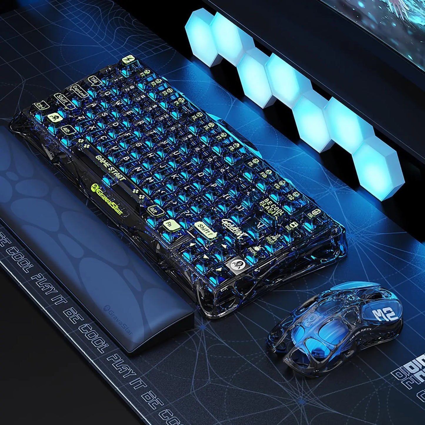 Mouse gaming wireless GravaStar Mercury M2 con 26,000 DPI, sensore PAW3395DM - Design alleggerito traforato da 79g - 5 pulsanti programmabili