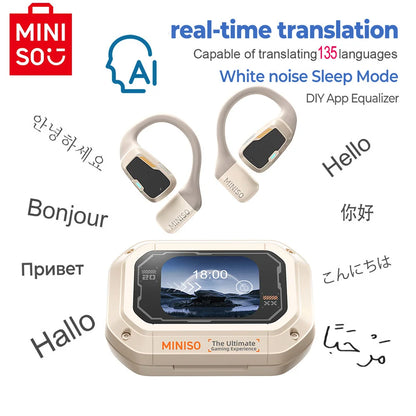 AI MINISO M98 Wireless Headphones OWS Sports Bluetooth Earphones Gaming Headset AI Translator Earbuds APP LCD Touch Screen IPX5