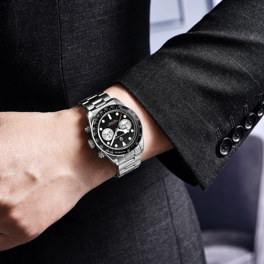 Relógio para homem PAGANI DESIGN «Panda» – Cronógrafo de quartzo de luxo, estanque, vidro de safira com tratamento antirreflexo, relógio desportivo luminescente