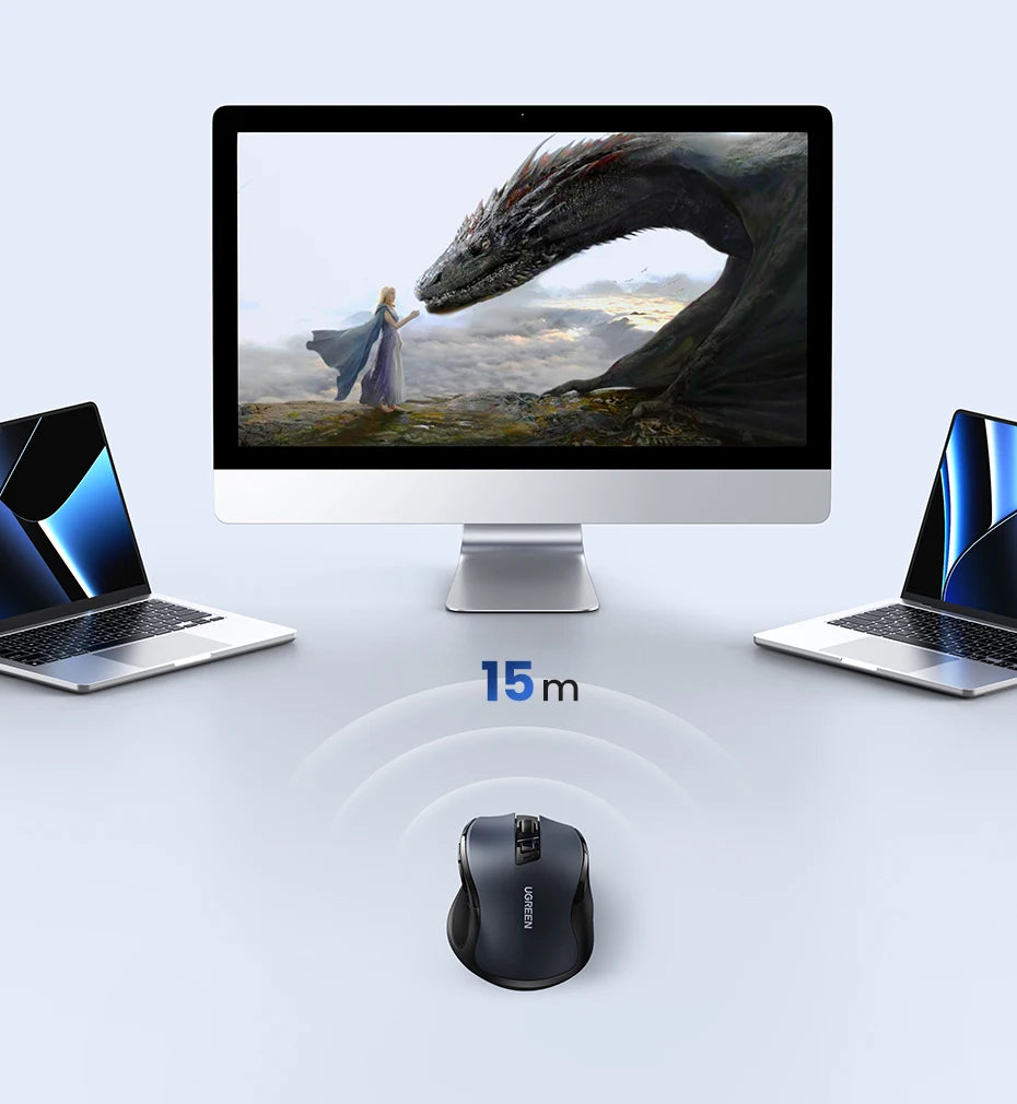 UGREEN kabellose Maus Bluetooth 5.0, ergonomische Maus 4000DPI mit 6 leisen Tasten, für MacBook, Tablet, Laptops, Computer, PC, 2.4G-Maus