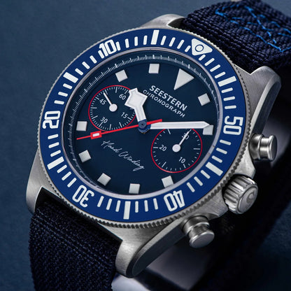 SEESTERN Chronograph Herren-Mechanikuhr Tianjin ST1901 Uhrwerk Saphirglas-Armbanduhr mit Nylon-Klettarmband, Leuchtzeigern und Skelettdesign