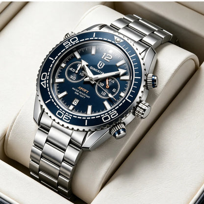 Relógio de pulso de luxo para homem da marca QINGXIYA, cronógrafo desportivo à prova de água com data luminosa, relógio de quartzo casual para homem