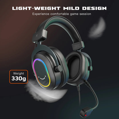 FIFINE RGB-Gaming-Headset mit Mikrofon – kabelgebundene USB-Over-Ear-Kopfhörer mit 7.1-Surround-Sound für PC, PS4, PS5, mit EQ-Modi & Geräuschisolierung