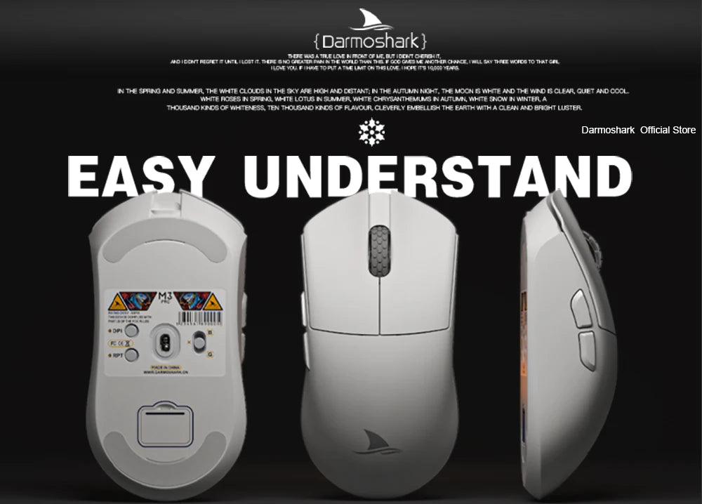 Rato Gaming Darmoshark M3Pro 2.4G BT sem fios Tri-Mode, sensor PAW3395, N52840, 26000DPI, rato com driver macro para mãos grandes e gaming