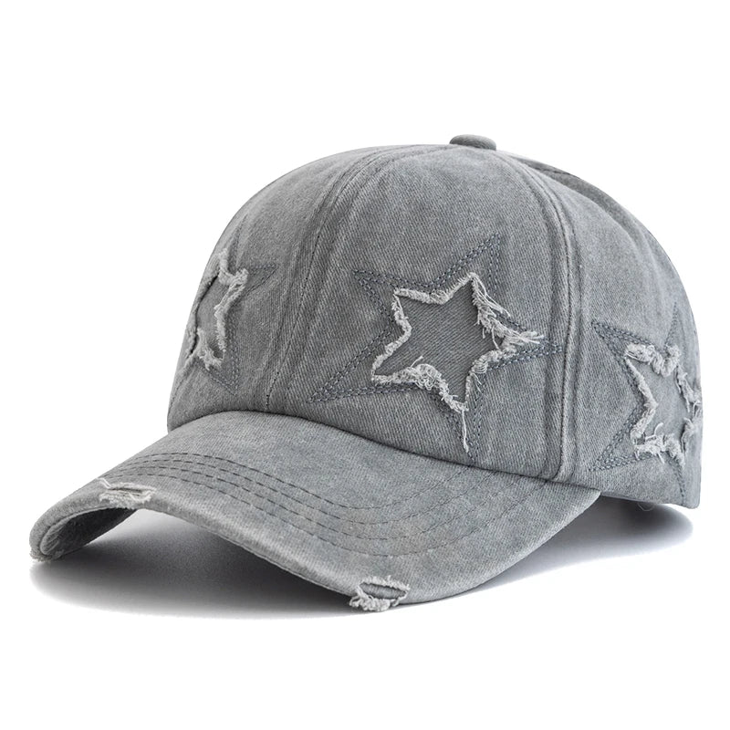 Casquette de baseball en coton délavé pour femme, motif étoile à cinq branches, style urbain « Dad Hat »