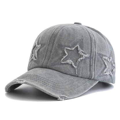 Casquette de baseball en coton délavé pour femme, motif étoile à cinq branches, style urbain « Dad Hat »