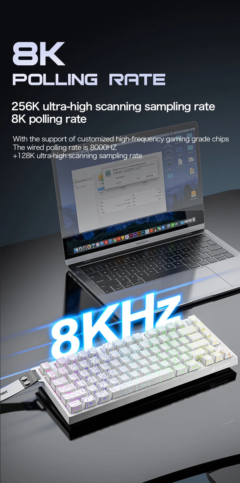 ATTACK SHARK R82 HE Teclado Magnético com Fio 75% RGB 8000Hz Rapid Trigger Atuação de 0.005mm Teclado Gaming