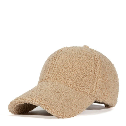 Winter Solid Color M-Label Lamb Wool Baseball Cap for Women, Outdoor Warm Casual Fashion Versatile Plush Duckbill Cap