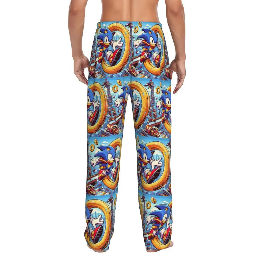 Custom Print Men's Soniced Pajama Pants Hedgehog Game Sleepwear Sleep Lounge Bottoms with Pockets