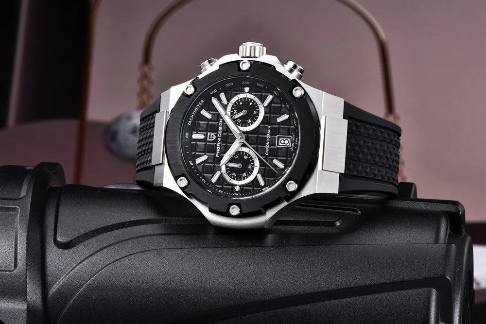 Křemenné pánské hodinky PAGANI DESIGN – luxusní sportovní chronograf, vodotěsný, s luminiscenčními ručičkami a safírovým sklem s antireflexní úpravou