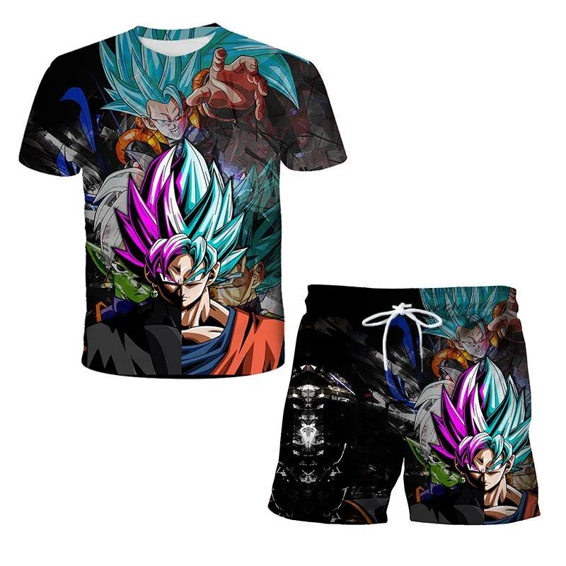 2026 Summer Dragon Ball Z Tshirt Set Kids Vegeta Boys Clothes Mens Women T-shirt Suit Trucksuit Clothes Short Sleeve Shorts Set