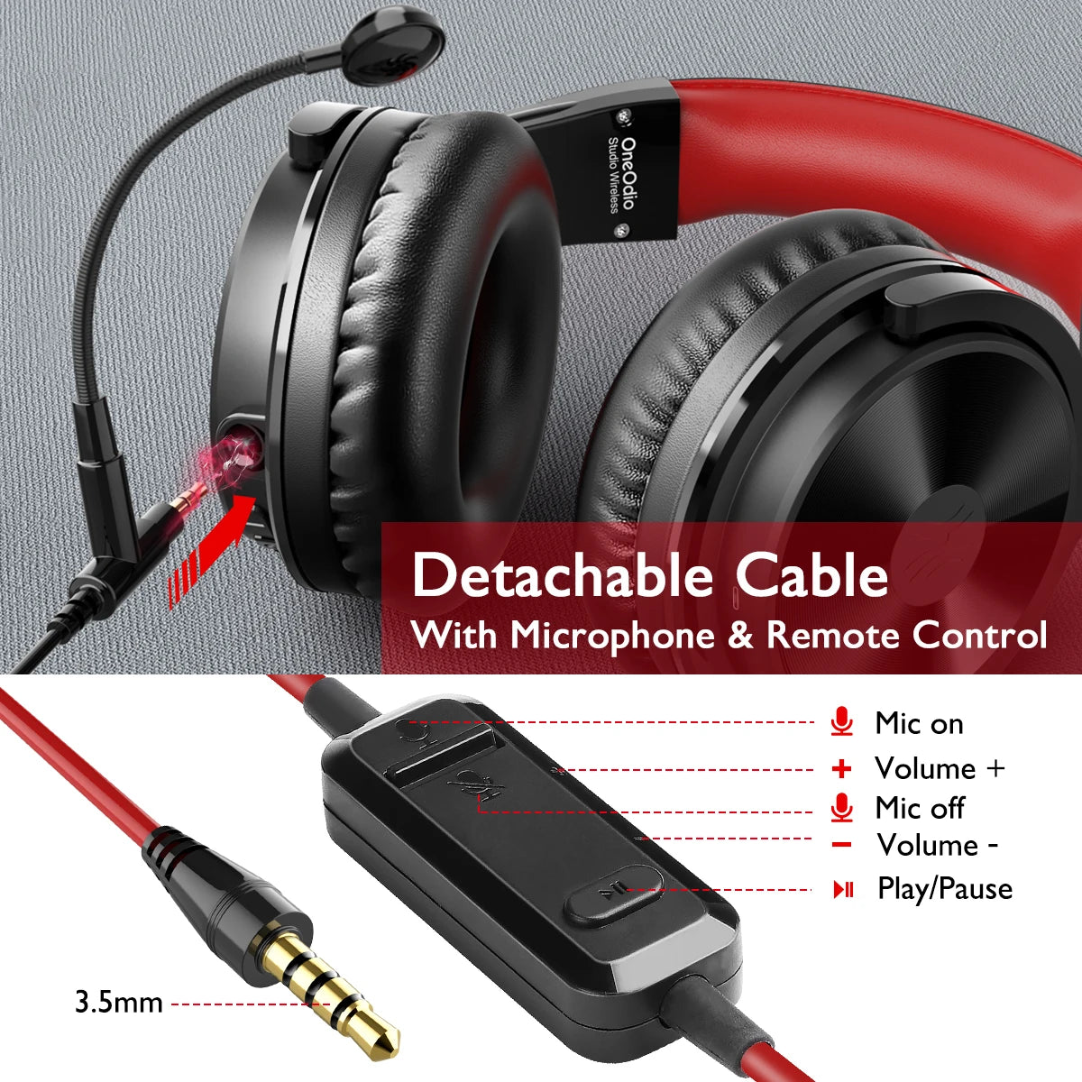 OneOdio 110H kabelloses Bluetooth 5.2 Gaming-Headset – 110H Akkulaufzeit, Over-Ear-Kopfhörer mit tiefem Bass und Mikrofon, kabelgebundenes & kabelloses 2-in-1-Headset für PC und PS4