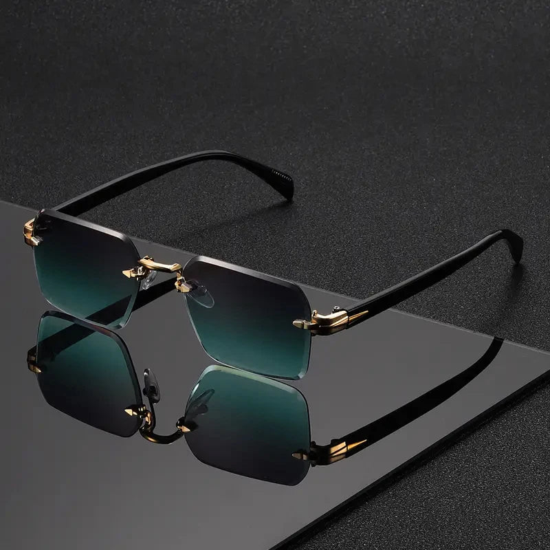 1 Pair of Rimless Rectangular Trendy Fashion Sunglasses, Suitable for Vacations, Parties, Gifting, Music Festivals