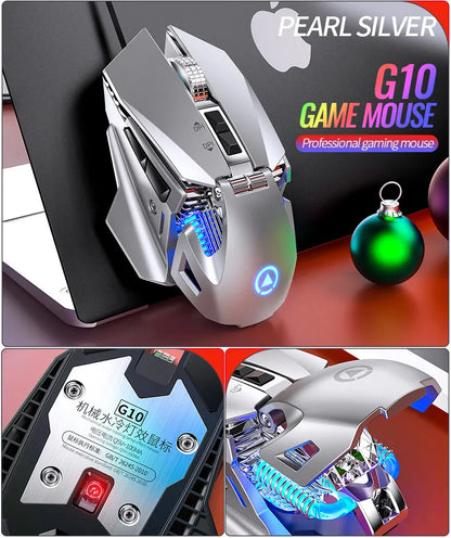 Žična e-športna gaming miška z RGB-osvetlitvijo, nastavljiva 200-7200 DPI, USB-žična za PC, prenosnik in FPS-igre