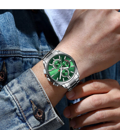 Montre homme CURREN, marque de luxe, originale, étanche, en acier inoxydable, chronographe, phase de lune, date, cadran rotatif