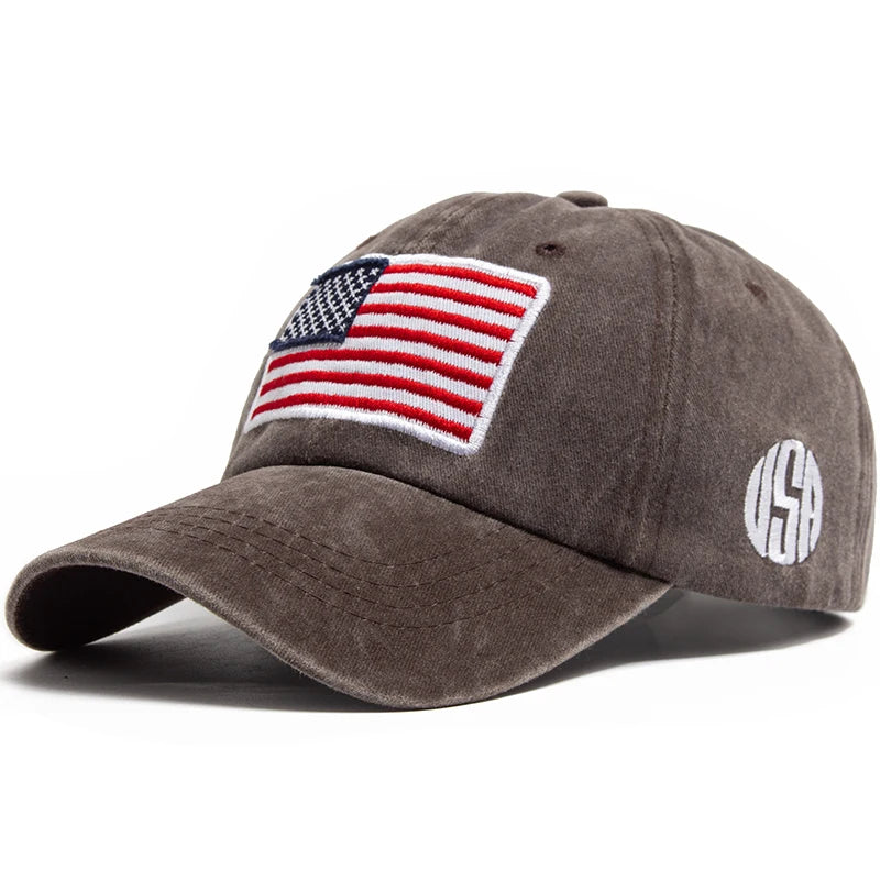 USA Flag Men's Baseball Cap Retro Embroidery Washed Cotton Dad Hats Fashion Women Hip Hop Caps Summer Outdoor Sun Visor Hat
