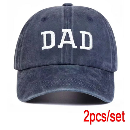 2PCS Unisex DAD MOM Letter Embroidery Wash Baseball Caps Spring and Autumn Outdoor Adjustable Casual Hats Sunscreen Hat