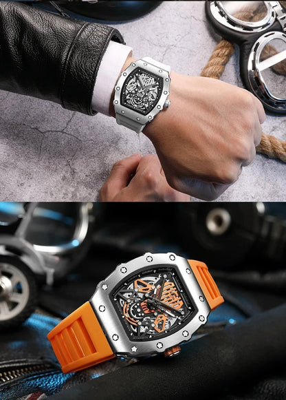 BAOGELA Richard Automatic Mechanical Watch for Men Wrist Watch Luxury Watches with Free Shipping Rubber Strap Reloj Hombre
