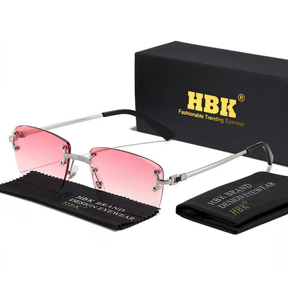 HBK Square Rimless Sunglasses Women TOP Quality Retro Metal Sun Glasses Men Luxury Party Business Gradient Shades 2024