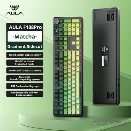 Tastiera meccanica AULA F108 PRO Custom, layout 100%, retroilluminazione RGB, Bluetooth wireless, switch Hi-Fi, tastiera gaming