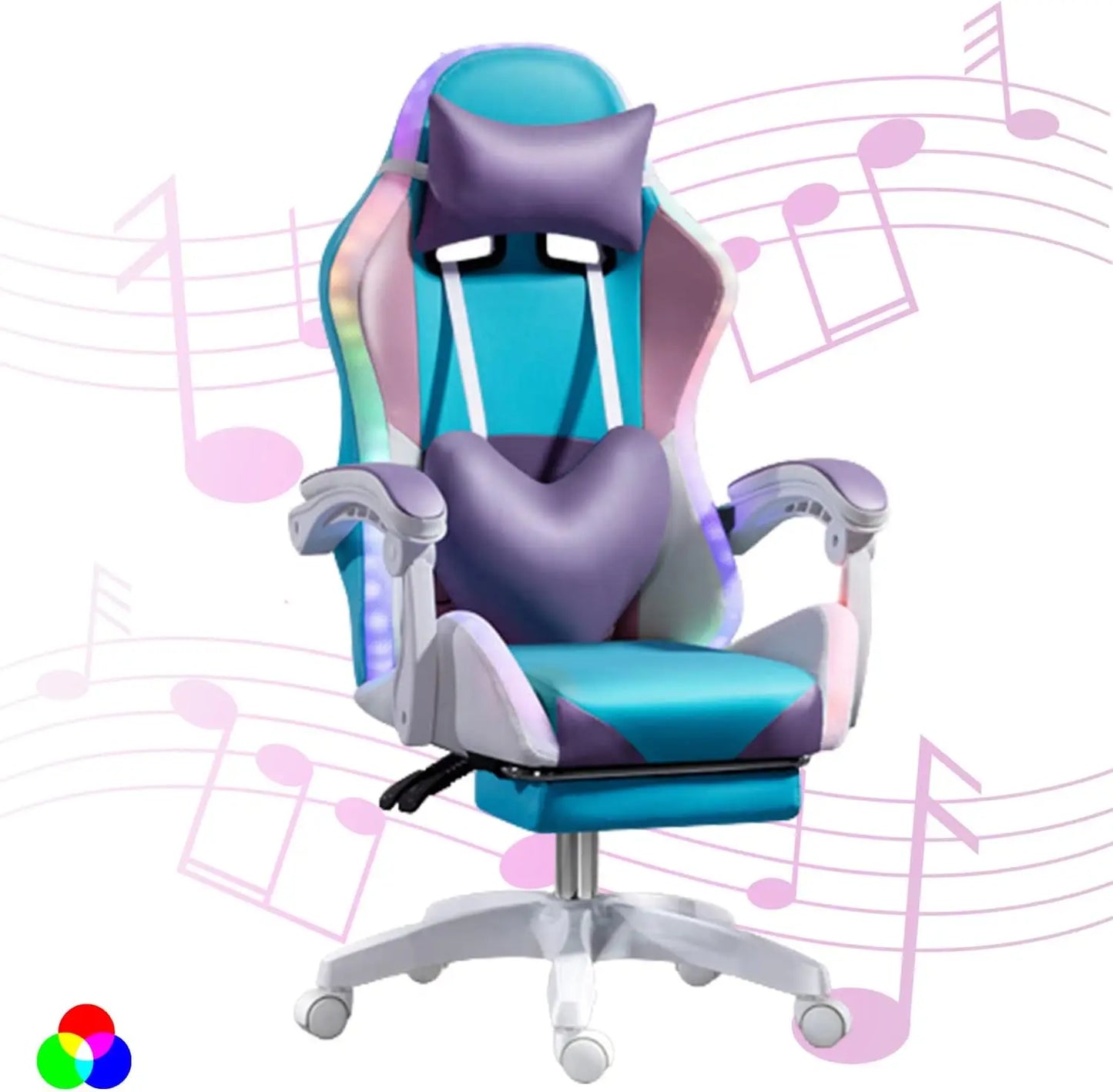 RGB LED Gaming Chair for Adults, Ergonomic Video Game Chair with Speakers, Lumbar Support Office Chair Reclining Computer Chair