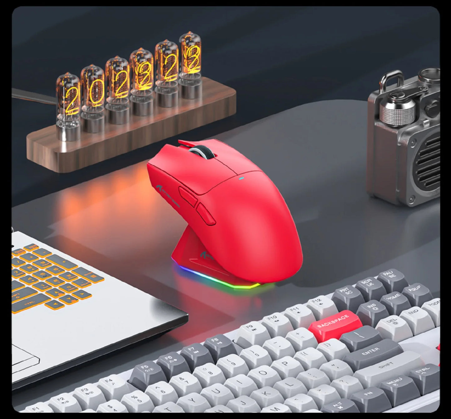 Attack Shark X11&R1 -kolmitilainen Bluetooth-langaton hiiri latausalustalla, RGB-valaistus, ergonominen ja kevyt PC-pelitarvike