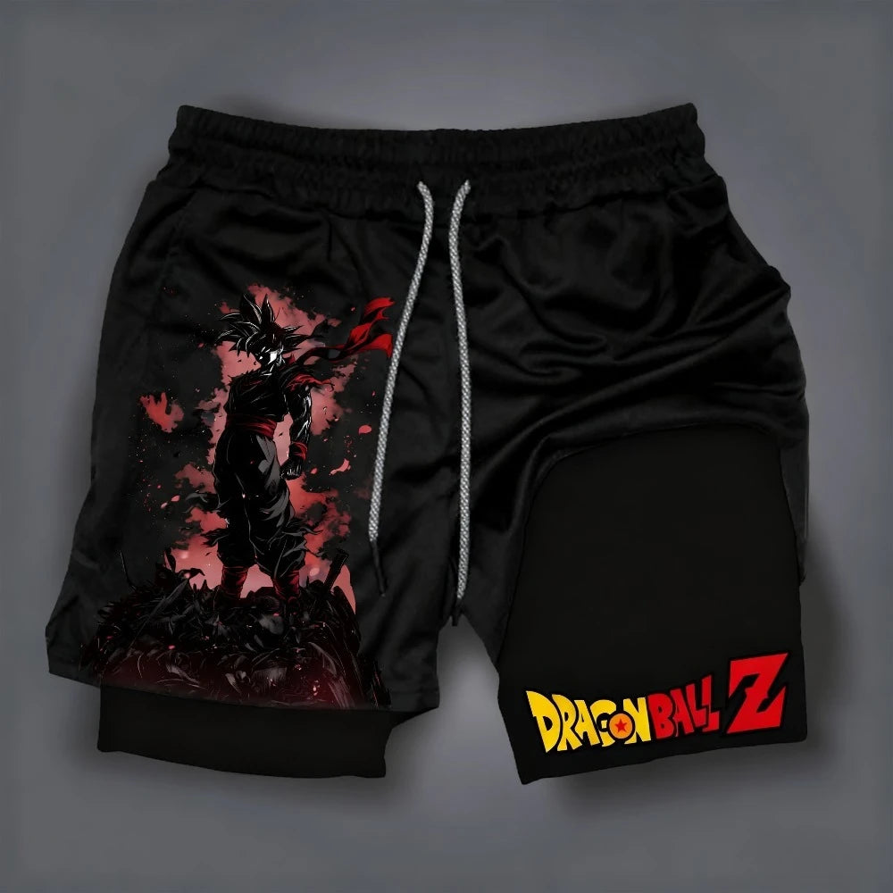 2026 Summer Dragon Ball  Goku Wolf Samurai 2-in-1 Gym Shorts 100% Cotton Oversized Fitness Retro Streetwear Unisex  Adults Kids