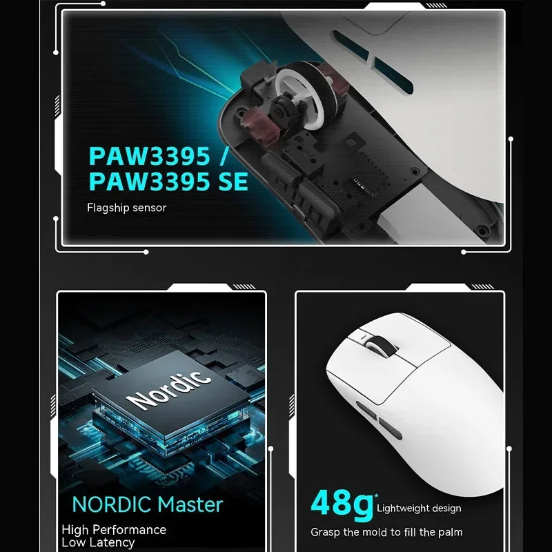 Rato Sem Fios VXE Dragonfly R1 Pro com Sensor Paw3395, Nordic 52840, 2khz, Smart Speed X, Baixa Latência, para Escritório, Gamer e PC Gaming