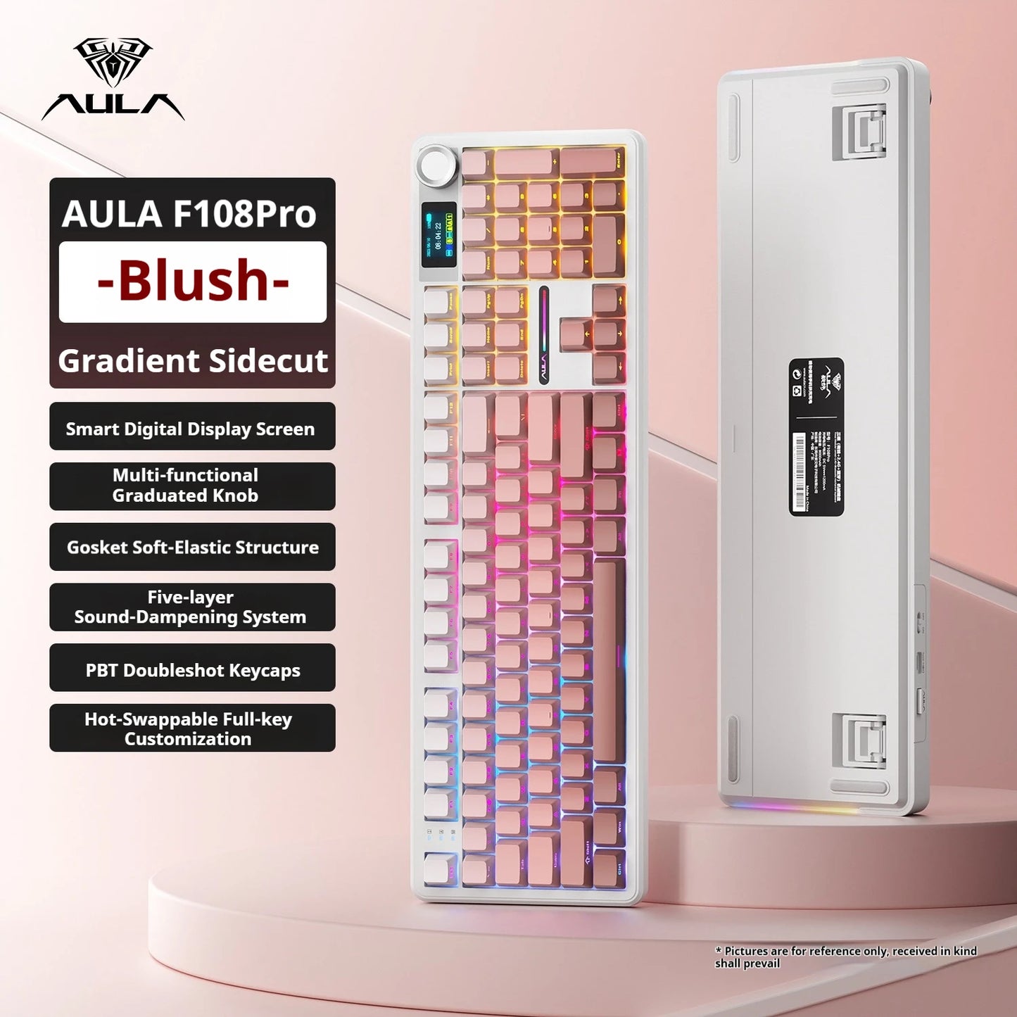 Tastiera meccanica AULA F108 PRO Custom, layout 100%, retroilluminazione RGB, Bluetooth wireless, switch Hi-Fi, tastiera gaming