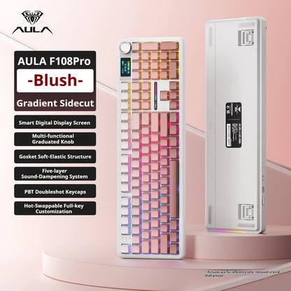 Tastiera meccanica AULA F108 PRO Custom, layout 100%, retroilluminazione RGB, Bluetooth wireless, switch Hi-Fi, tastiera gaming